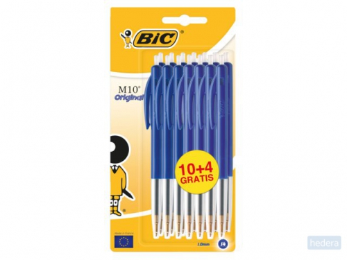 Balpen Bic M10 medium blauw blister à 10 4 gratis