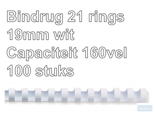 Bindrug GBC 19mm 21rings A4 wit 100stuks
