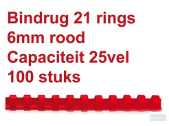 Bindrug GBC 6mm 21rings A4 rood 100stuks