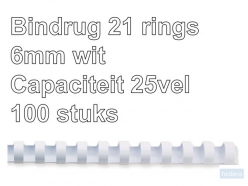 Bindrug GBC 6mm 21-rings A4 wit 100 stuks