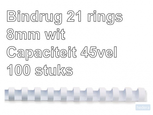 Bindrug GBC 8mm 21-rings A4 wit 100 stuks