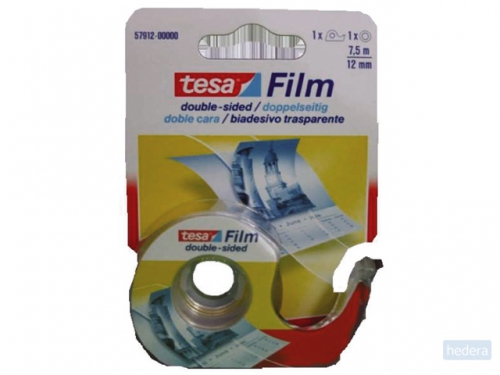 Tesafilm dubbelzijdige plakband, ft 12 mm x 7,5 m, op blister met dispenser