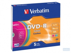 DVD-R Verbatim 4,7GB 16X Colour 5stuks