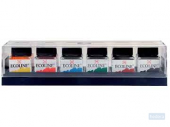 Ecoline Talens set van 10 flacons, geassorteerde kleuren: lichtgeel, lichtoranje, vermiljoen, karmijn,...