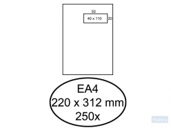 Envelop Hermes akte EA4 220x312mm venster rechts 4x11cm zelfklevend wit doos à 250 stuks