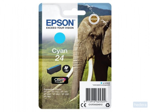 Epson Elephant Singlepack Cyan 24 Claria Photo HD Ink (C13T24224012)