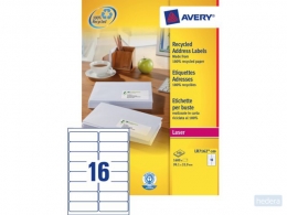 Avery recycled white laser labels QuickPeel ft 99.1 x 33.9 mm (w x h), 1,600 pieces, 16 per sheet