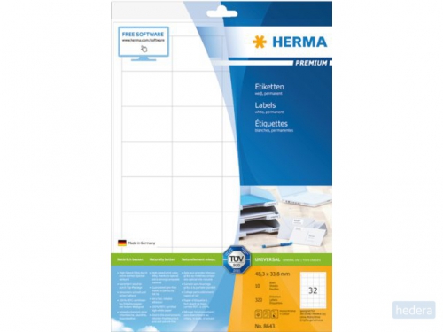 Etiket HERMA 8643 48.3x33.8mm premium wit 320stuks
