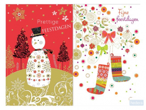Kerstkaart Unicef  sneeuwpop/sokken