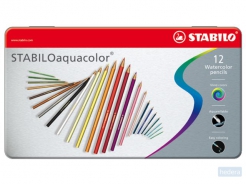 STABILOaquacolor kleurpotlood, metalen doos van 12 stuks in geassorteerde kleuren