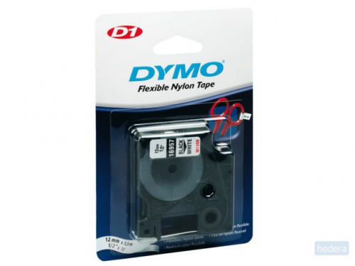 Dymo D1 flexibele nylontape 12 mm, zwart op wit