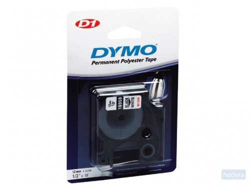 Dymo D1 permanente polyestertape 12 mm, zwart op wit