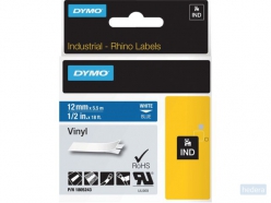 Labeltape Dymo Rhino industrieel vinyl 12mm wit op blauw