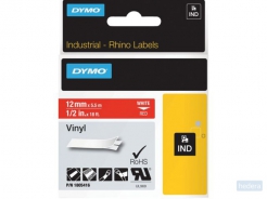 Labeltape Dymo Rhino 18054 12mmx5.5m vinyl wit op rood