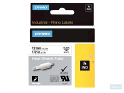 Labeltape Dymo Rhino industrieel krimpkous 12mm zwart op wit