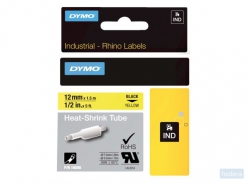 Labeltape Dymo Rhino industrieel krimpkous 12mm zwart op geel