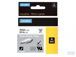Labeltape Dymo Rhino industrieel krimpkous 19mm zwart op wit
