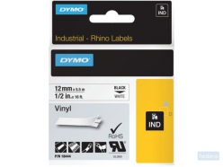 Labeltape Dymo Rhino industrieel vinyl 12mm zwart op wit