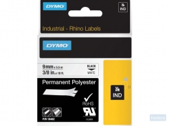 Labeltape Dymo Rhino 18482 9mmx5.5m polyester zwart op wit