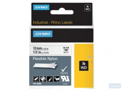 Labeltape Dymo Rhino industrieel nylon 12mm zwart op wit