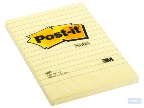 Post-it Notes, ft 102 x 152 mm, geel, gelijnd, blok van 100 vel
