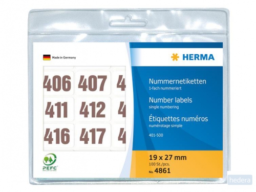 Nummer etiketten Herma 4861 enkel zelfklevend 19x27 mm opdruk bruin 401-500