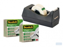 Plakbandhouder Scotch C38 recycled zwart   3rol magic tape 900 19mmx33m