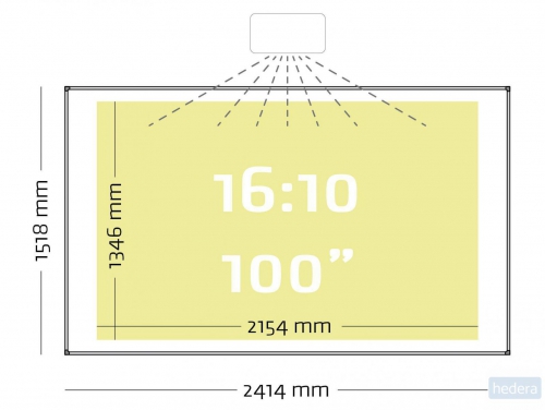 Projectiebord emailstaal mat wit (16:10), softline profiel 8mm voor pen projectoren (o.a. Epson 685Wi), muurmontage