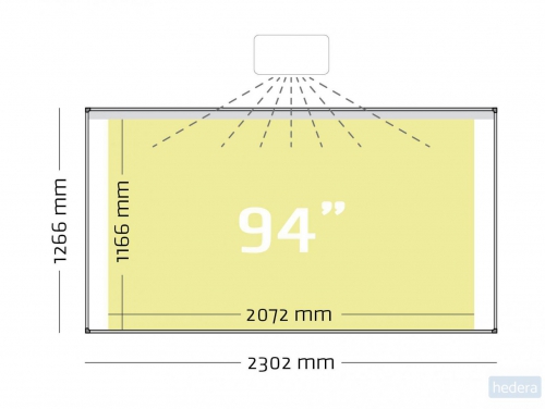 Projectiebord emailstaal mat wit (16:9), enkelvlaks, Softline 8mm profiel voor touch projectoren (o.a. Epson 1485Fi), muurmontag