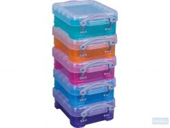 Really Useful Box opbergdozen 0,07 liter geassorteerde kleuren, pak van 5 stuks