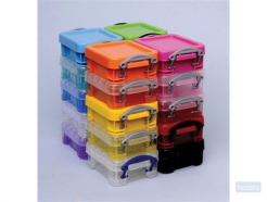 Really Useful Box 0,07 liter, transparant, geassorteerde kleuren, pak van 10