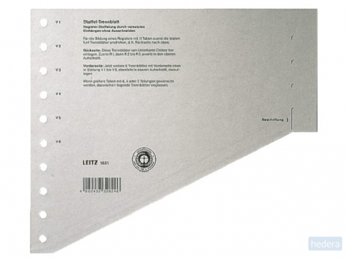 Scheidingsbladen Leitz 1651 A4 karton 200gr 11-gaats grijs