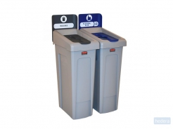 Slim Jim Recyclingstation 2-stroom NL deksel gesloten (grijs)/flessen (blauw), Rubbermaid