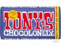 Chocolade Tony's Chocolonely donker melk pretzel toffee reep 180gr