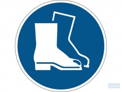 Mandatory sticker \'Use foot protection\' Ø 430 mm