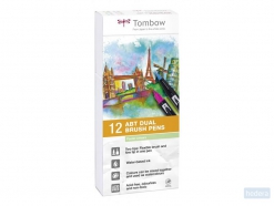 Tombow ABT Dual Brush pen, dubbelzijdig (0.8mm en 0.8/3.3mm), assorti pastel  kleuren, doos à 12 stuks
