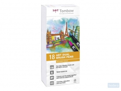 Tombow ABT Dual Brush pen, dubbelzijdig (0.8mm en 0.8/3.3mm), assorti secundaire kleuren, doos à 18 stuks